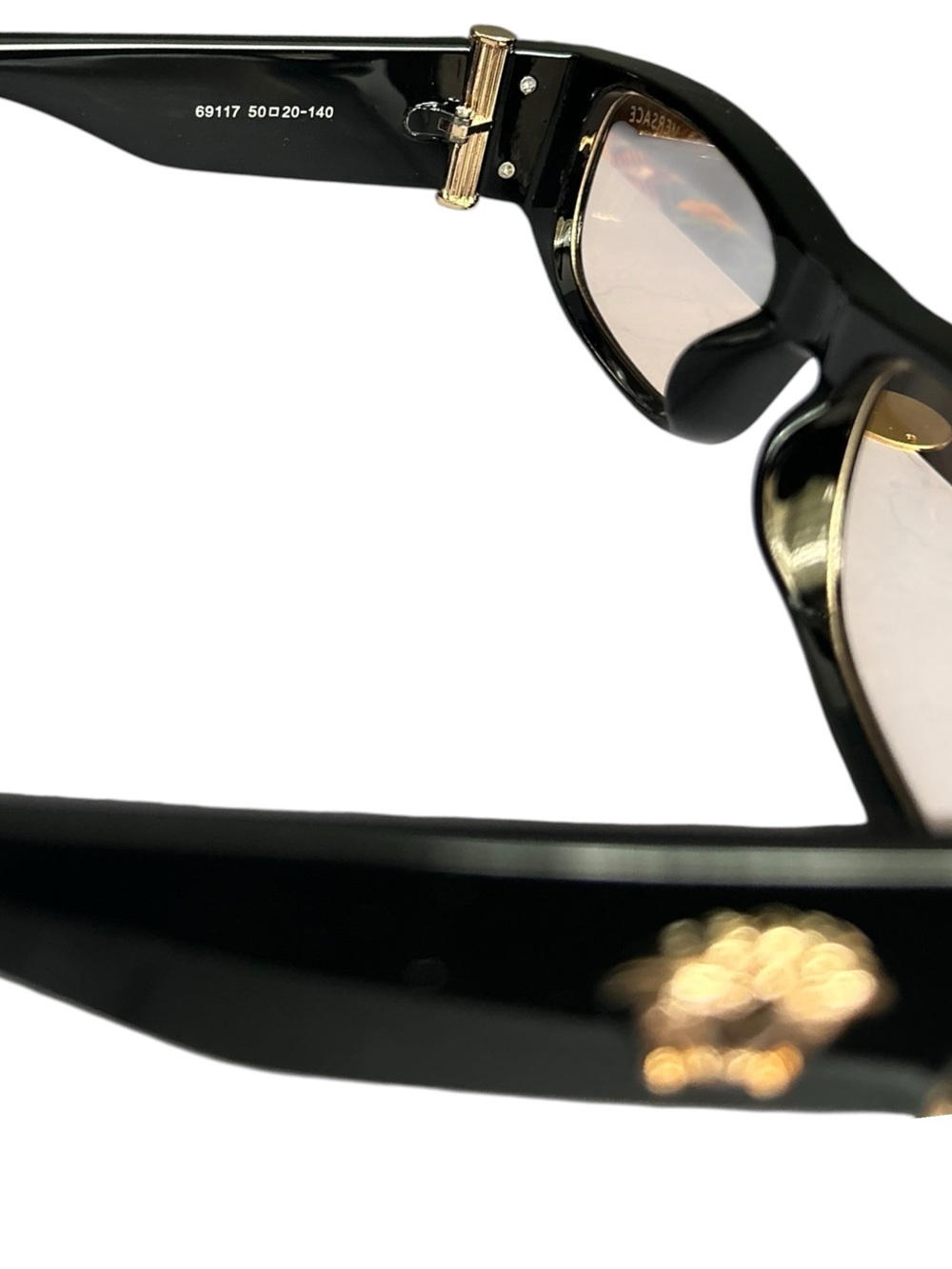 Black Sunglasses with Gold Medallion Accent - Picture 5 of 15